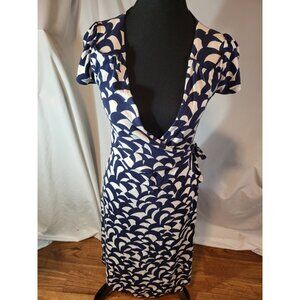 Boden Short Sleeve Evangeline Geometric Print Jersey Wrap Dress - Blue/White - 2